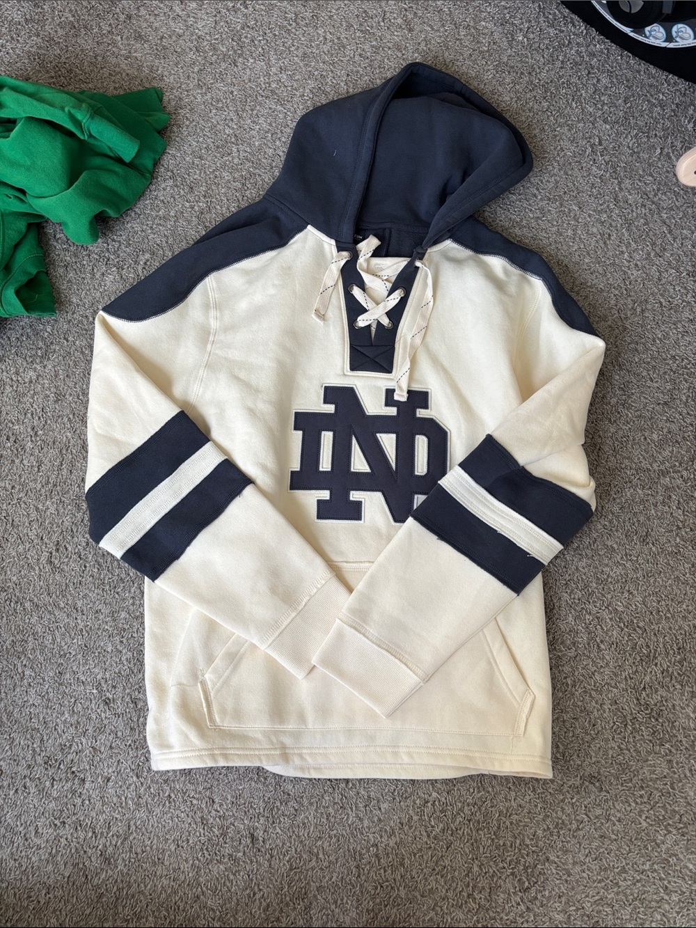 Colosseum Cream and Navy Lace-Up Notre Dame Hoodie